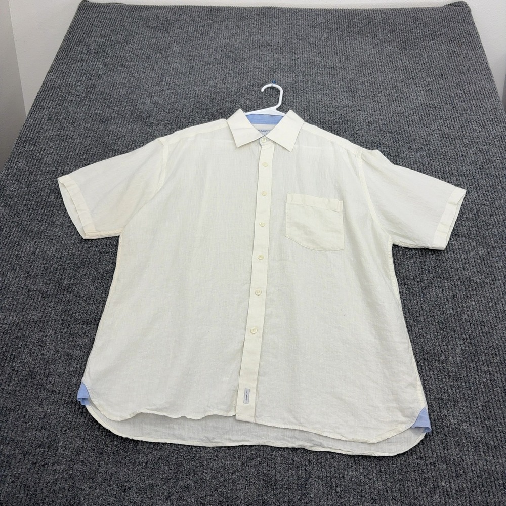 Alex Cannon Button Up Shirt Mens L Cream Linen Short Sleeve Casual Coastal Style